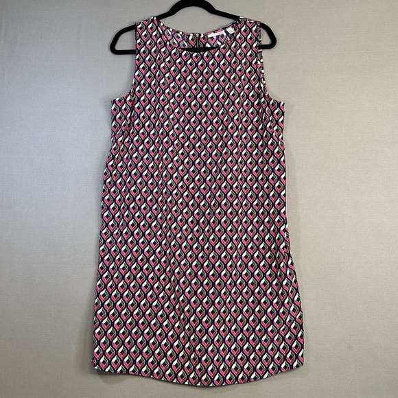 Halogen Dresses & Skirts - Halogen L Navy Pink Geometric V-Neck Shift Knee Dress Sleeveless Zip Closure